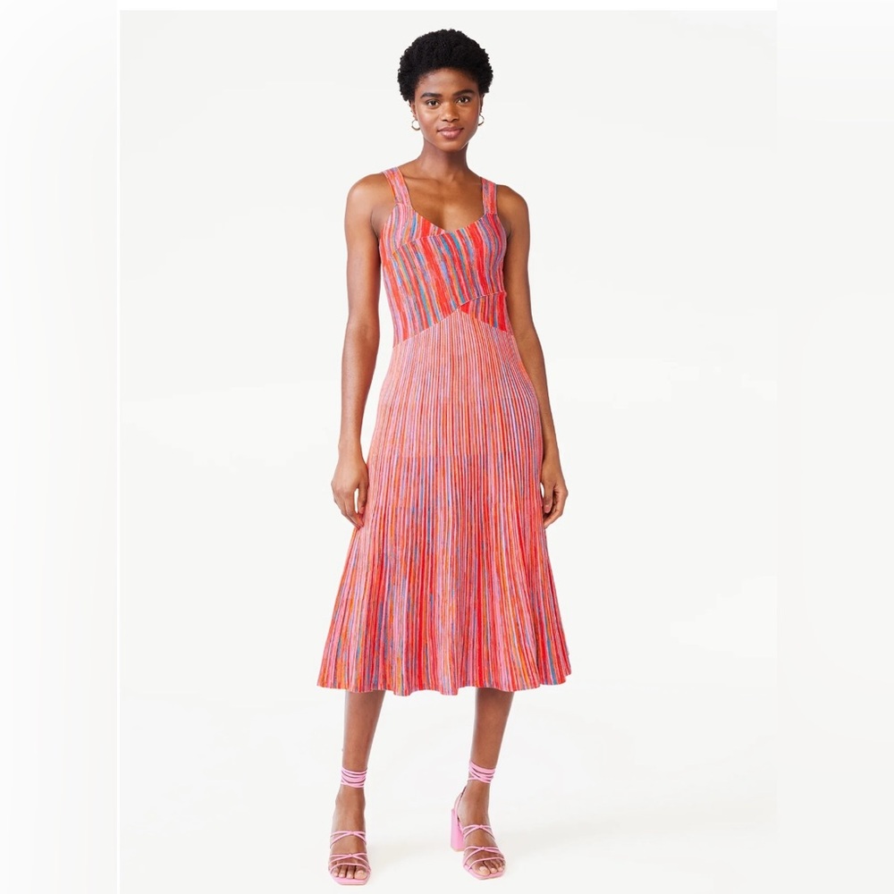 Colorful Striped Sleeveless Midi Dress